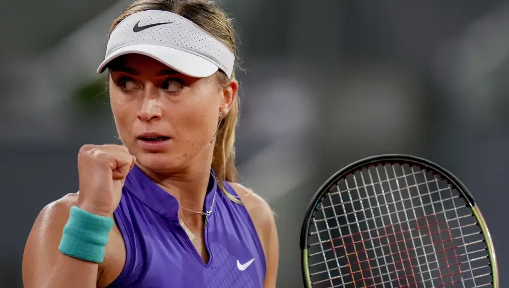 Paula Badosa, durante su estreno en el Mutua Madrid Open ante Veronika Kudermetova
