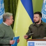 Volodymyr Zelenski y Antonio Guterres hoy en Kiev
