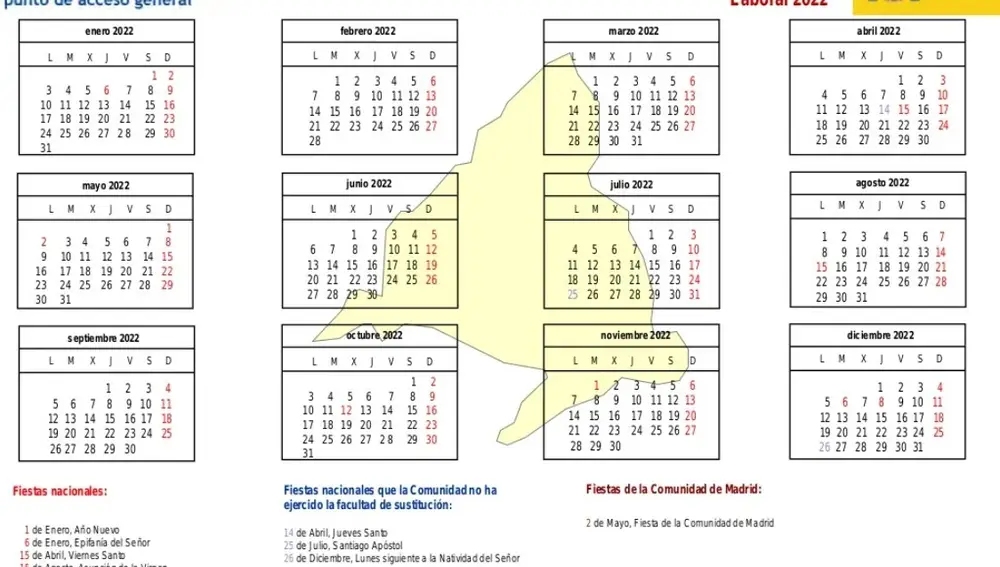 Calendario laboral de la Comunidad de Madrid de 2022 | Gobierno de España