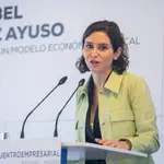 La presidenta de la Comunidad de Madrid, Isabel Díaz Ayuso, hoy, en Gijón