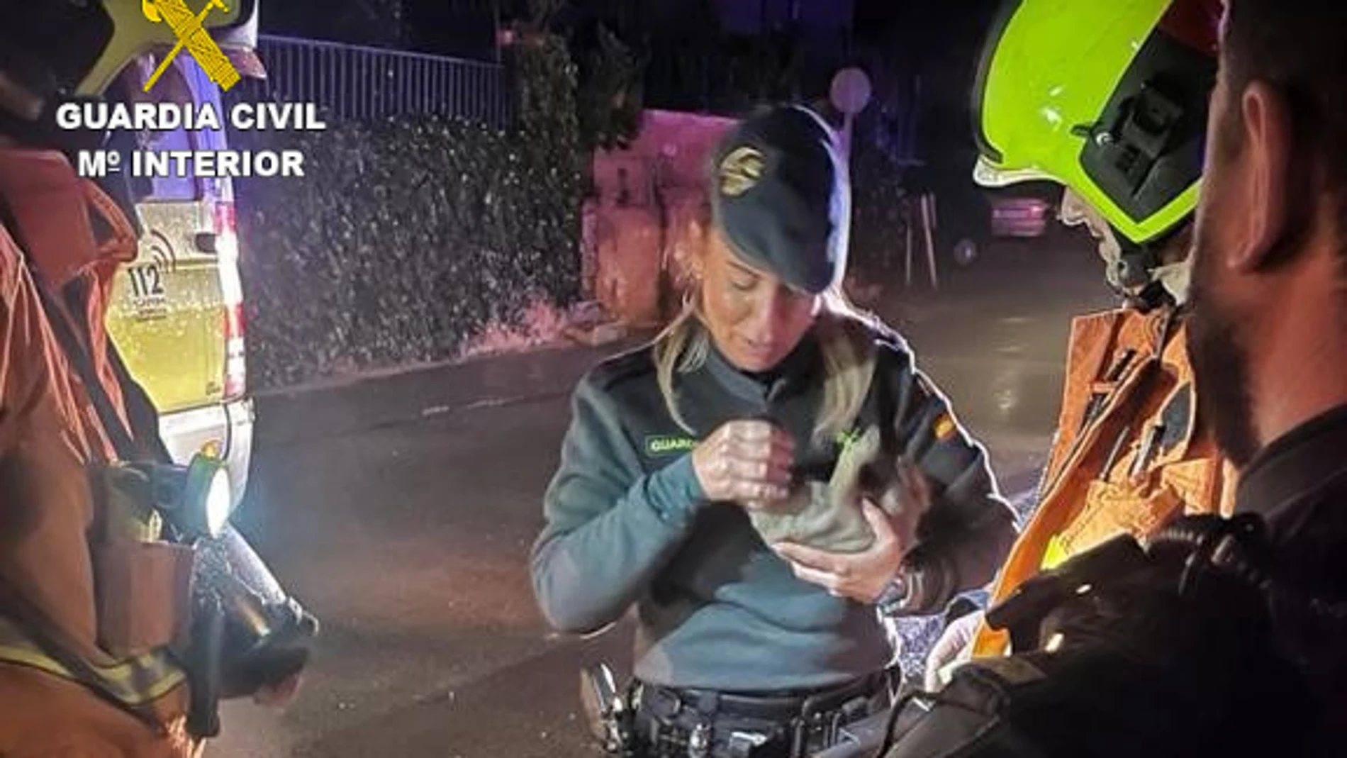 Imagen de una agente de la Guardia Civil con uno de los cachorros rescatados