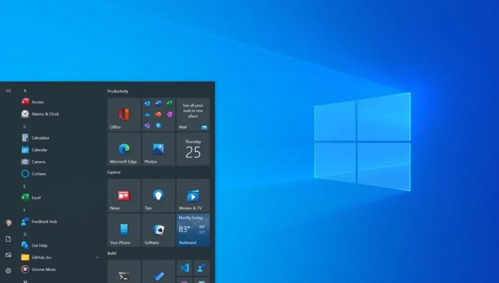 Diseño del menú de inicio de Windows 10.