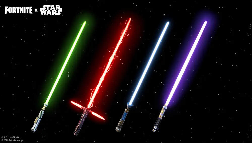 Las espadas de luz de Luke Skywalker, Kylo Ren, Mace Windu y Obi-Wan.