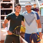 Carlos Alcaraz y Rafa Nadal, en el pasado Mutua Madrid Open.