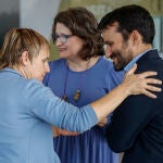 La síndica de Compromís, Papi Robles, junto a Vicent Marzà y Mónica Oltra
