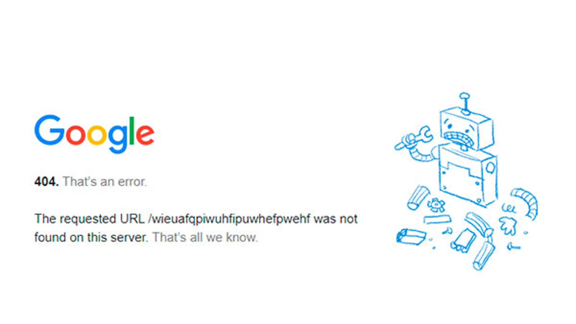 El mensaje de error 404 que muestra Google cuando no se puede acceder a su web.