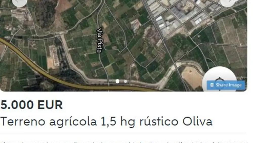 Imagen del anuncio de un terreno agrícola en la Comunidad Valenciana por 5.000 euros
