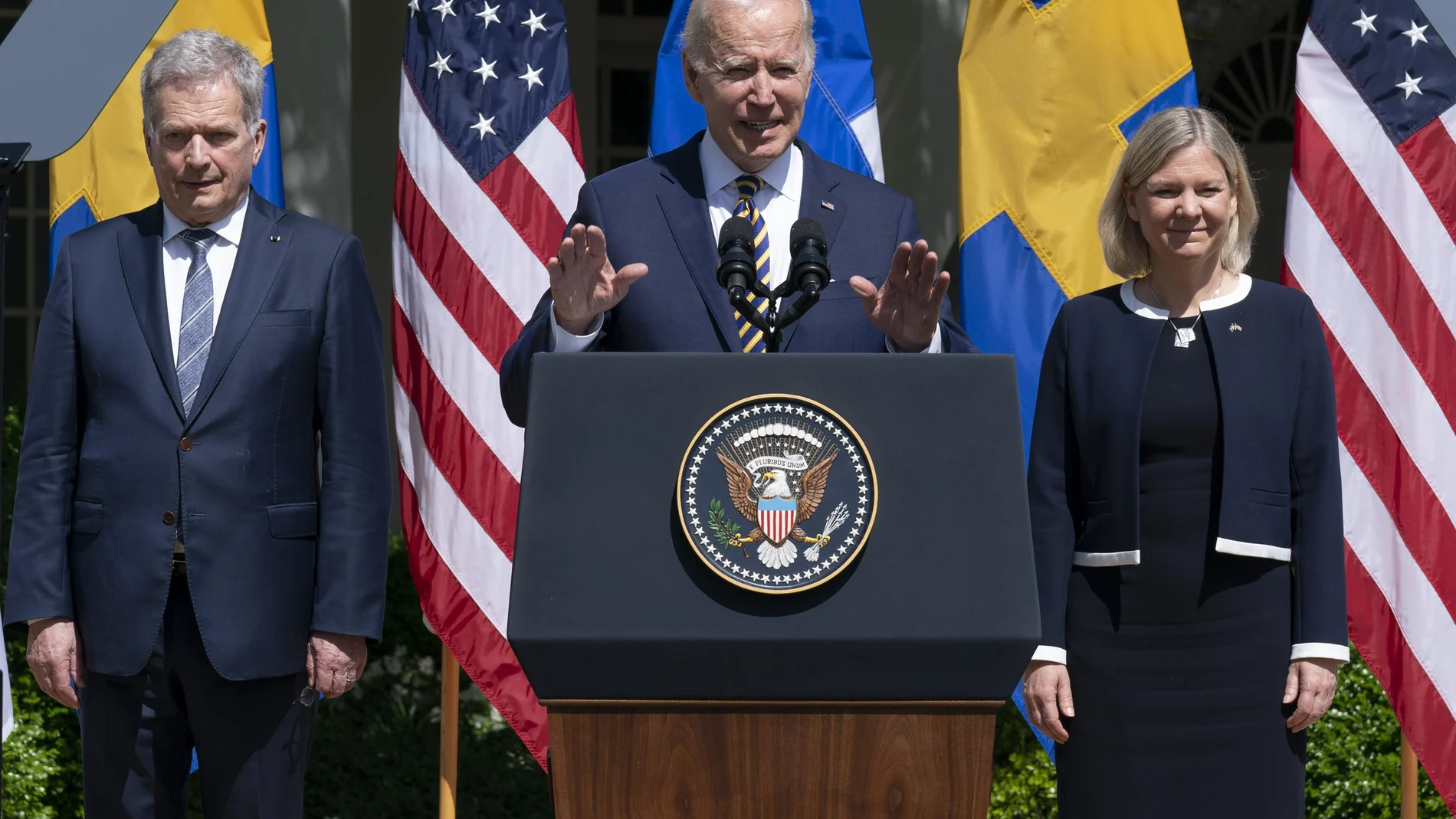 El presidente Joe Biden recibió este jueves a la primera ministra de Suecia, Magdalena Andersson, y al presidente de Finlandia, Sauli Niinströ, en la Casa Blanca