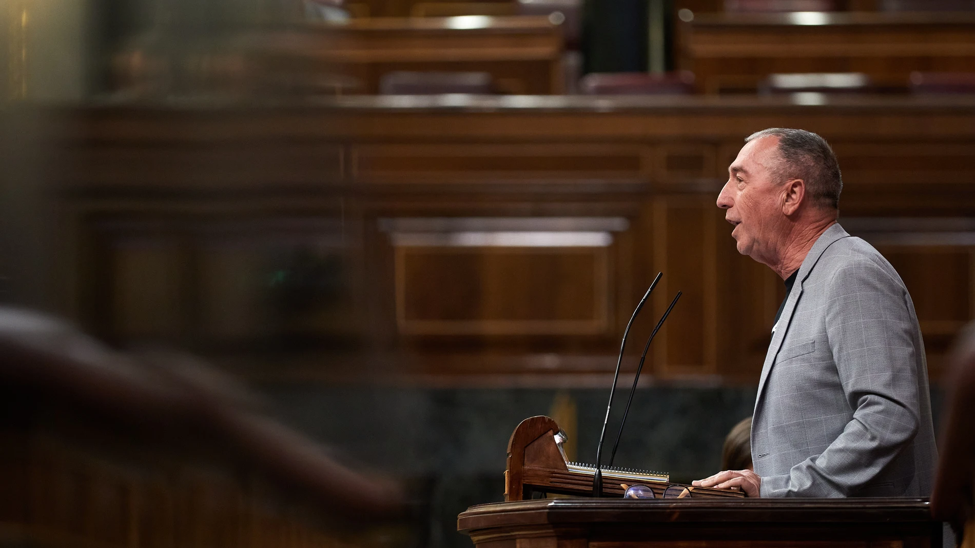 El diputado de Més Compromís Joan Baldoví interviene durante la sesión plenaria del Congreso de los Diputados celebrada este martes en Madrid
