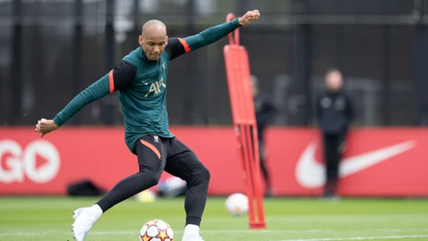 Fabinho, durante un entrenamiento del Liverpool los días previos a la final de la Champions