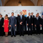 Jens Stoltenberg, Pedro Sánchez, el rey Felipe VI, este lunes en Madrid asisten al acto de conmemoración por el 40 aniversario del ingreso de España en la OTAN