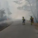 Efectivos del Plan Infoca, en el incendio declarado en el Cerro de San Miguel. TWITTER PLAN INFOCA