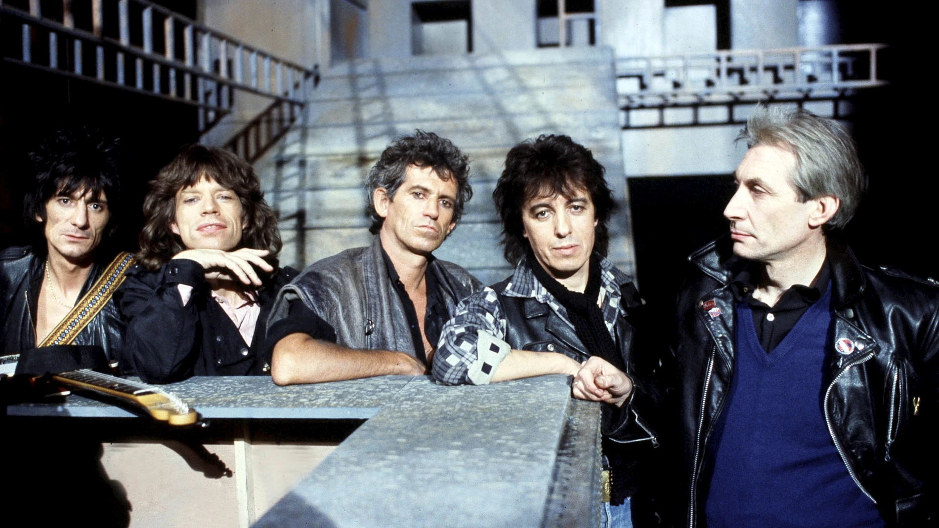 Desde la izquierda, Ronnie Wood, Mick Jagger, Keith Richards, Bill Wyman y Charlie Watts, miembros de los Rolling Stones, en 1985