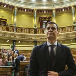 Pedro Sánchez posa ante los fotógrafos tras ganar la moción de censura