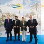 De izquierda a derecha, el secretario de Estado de Turismo, Fernando Valdés; el presidente de la Comunidad, Fernando López Miras; la alcaldesa de Cartagena, Noelia Arroyo, y el presidente del ICTE, Miguel Mirones