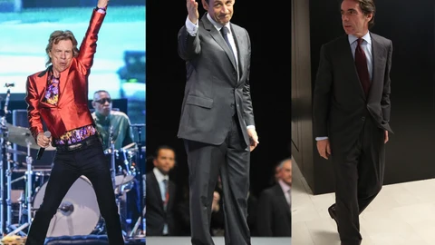 Mick Jagger, José María Aznar y Nicolás Sarkozy