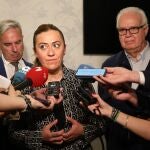 La delegada del Gobierno en Castilla y León, Virginia Barcones, atiende a los medios de comunicación en Palencia
