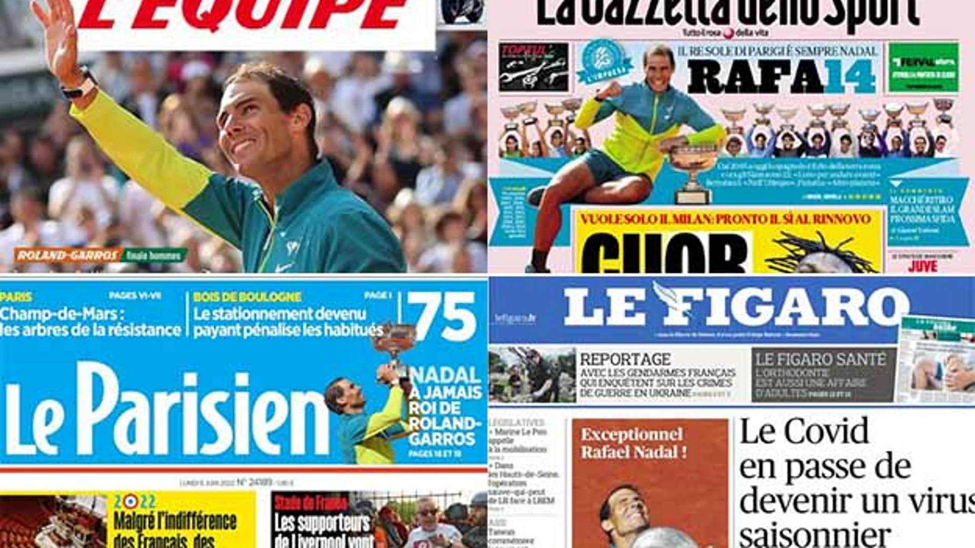 Periódicos de todo el mundo resaltan el triunfo de Rafa Nadal en Roland Garros.