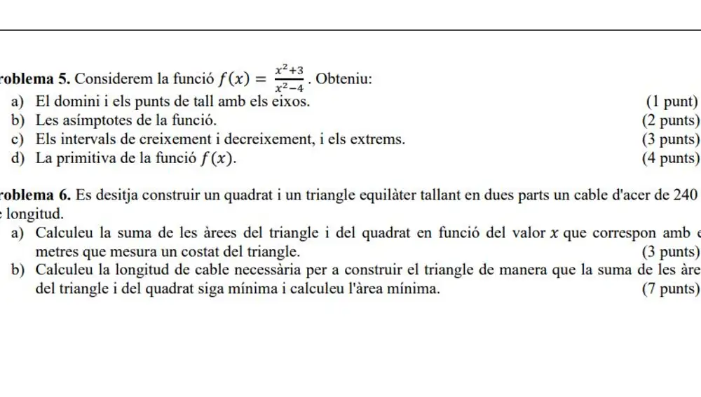 Segunda parte del examen de Matemáticas II de la PAU de 2022 en la Comunidad Valenciana