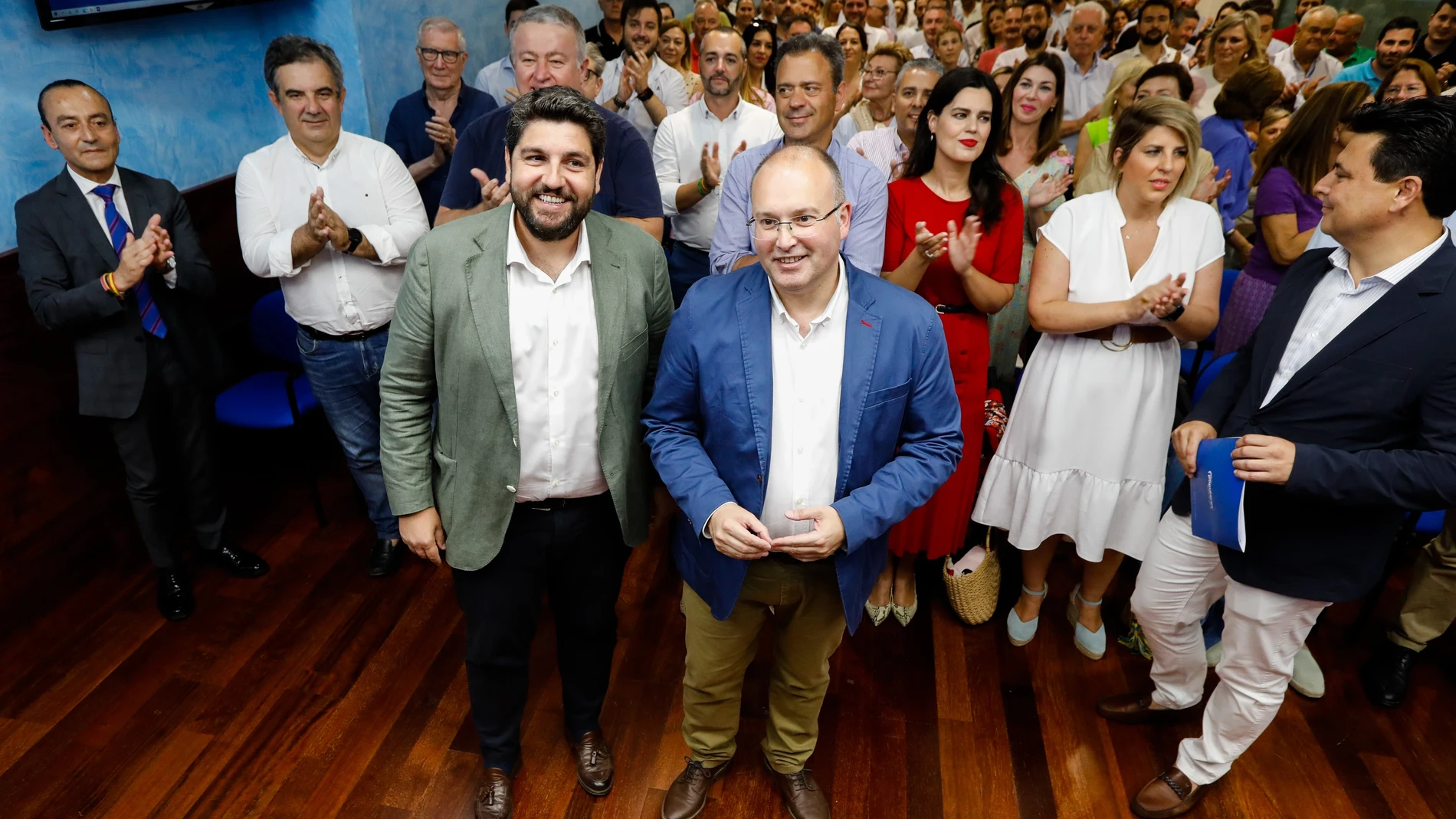 El presidente del PPRM, Fernando López Miras, ha presidido la Junta Directiva Autonómica a la que ha asistido el vicesecretario general de Organización del PP, Miguel Tellado, a 15 de junio de 2022, en la sede del partido en Murcia.