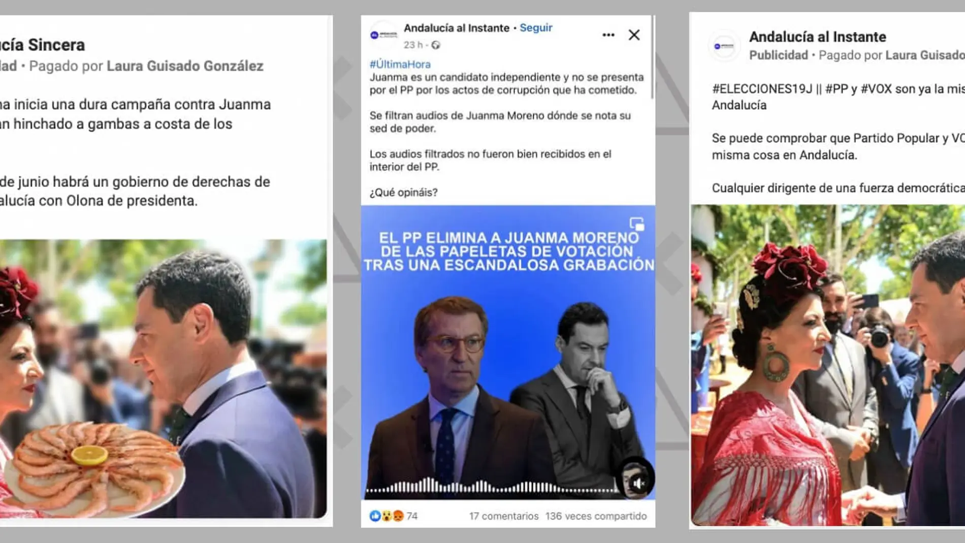Andalucía al Instante y Andalucía Sincera son dos páginas administradas desde España, México y Colombia con publicidad pagada por la misma persona
