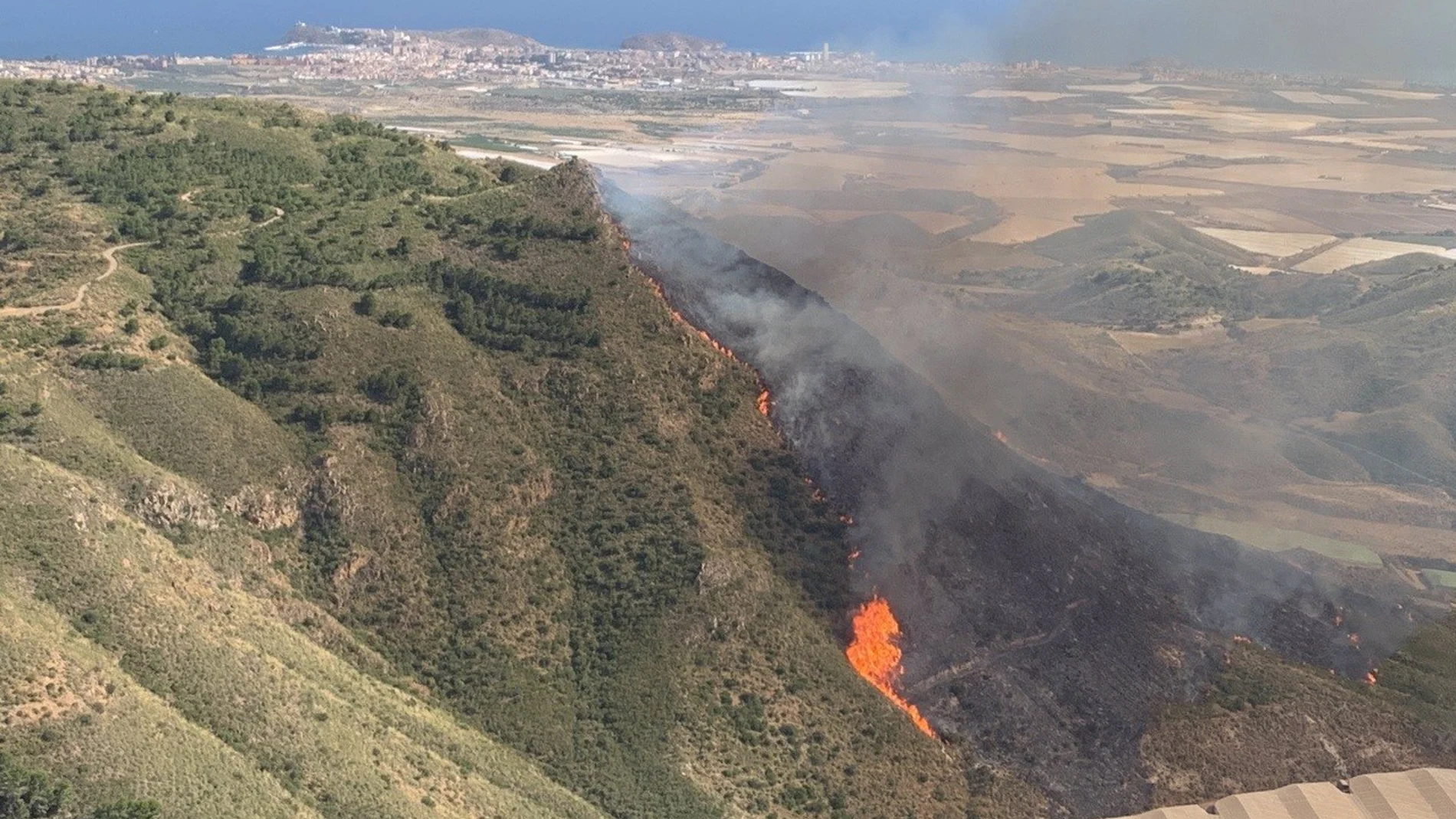 Incendio forestal en la Sierra de la Perdiz, en el término municipal de Mazarrón