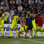 Los jugadores del Girona celebran el tercer gol ante el Tenerife