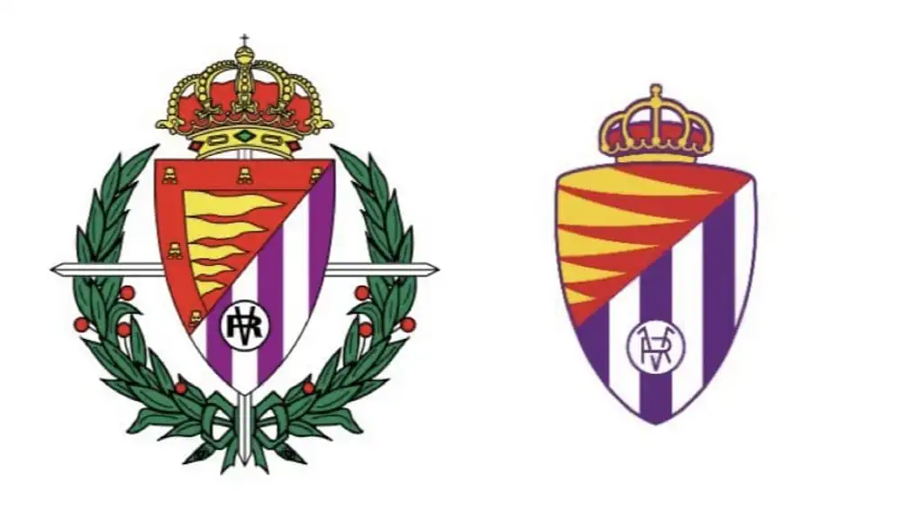 A la izquierda el viejo escudo del Real Valladolid, a la derecha el nuevo