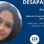  Los Mossos piden ayuda para localizar a una menor de 15 años que sigue desaparecida en Lleida 