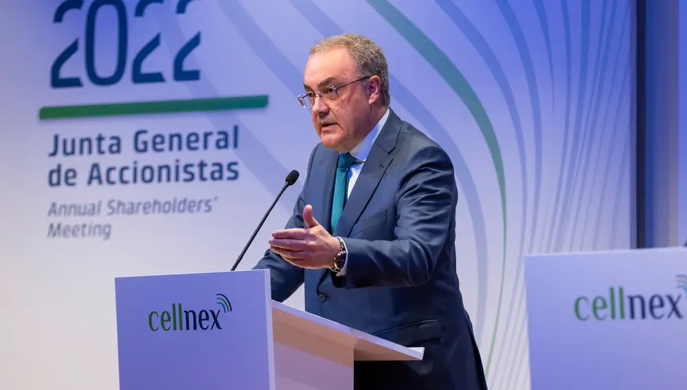 Tobías Martínez, durante su intervención en la Juta General de Accionistas de Cellnex