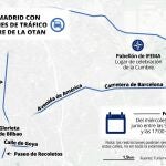 Puntos de Madrid con interrupciones de tráfico por la Cumbre de la OTAN. Según el Ayuntamiento de Madrid, habrá restricciones en lugares céntricos como la Castellana
