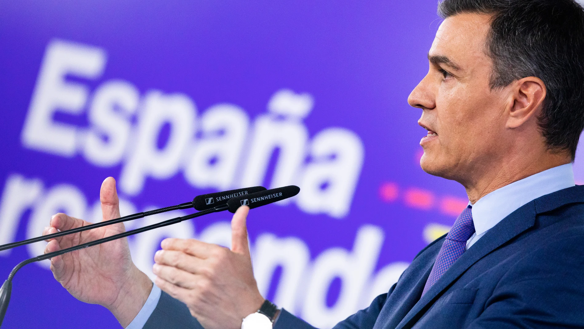 El presidente del Gobierno, Pedro Sánchez, durante una rueda de prensa en Moncloa
