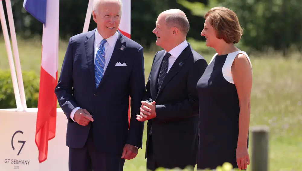 Joe Biden, Olaf Scholz con su esposa Britta Ernst en Elmau en la cumbre del G-7