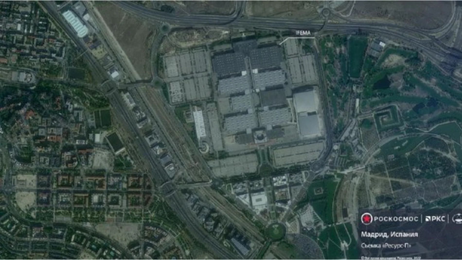 Imagen de satélite de Ifema, en Madrid, distribuida por la agencia espacial rusa Roscosmos