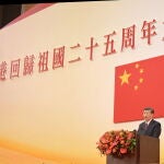 El presidente chino, Xi Jinping, pronunciando su discurso en una ceremonia de juramentación del nuevo director ejecutivo de Hong Kong, John Lee