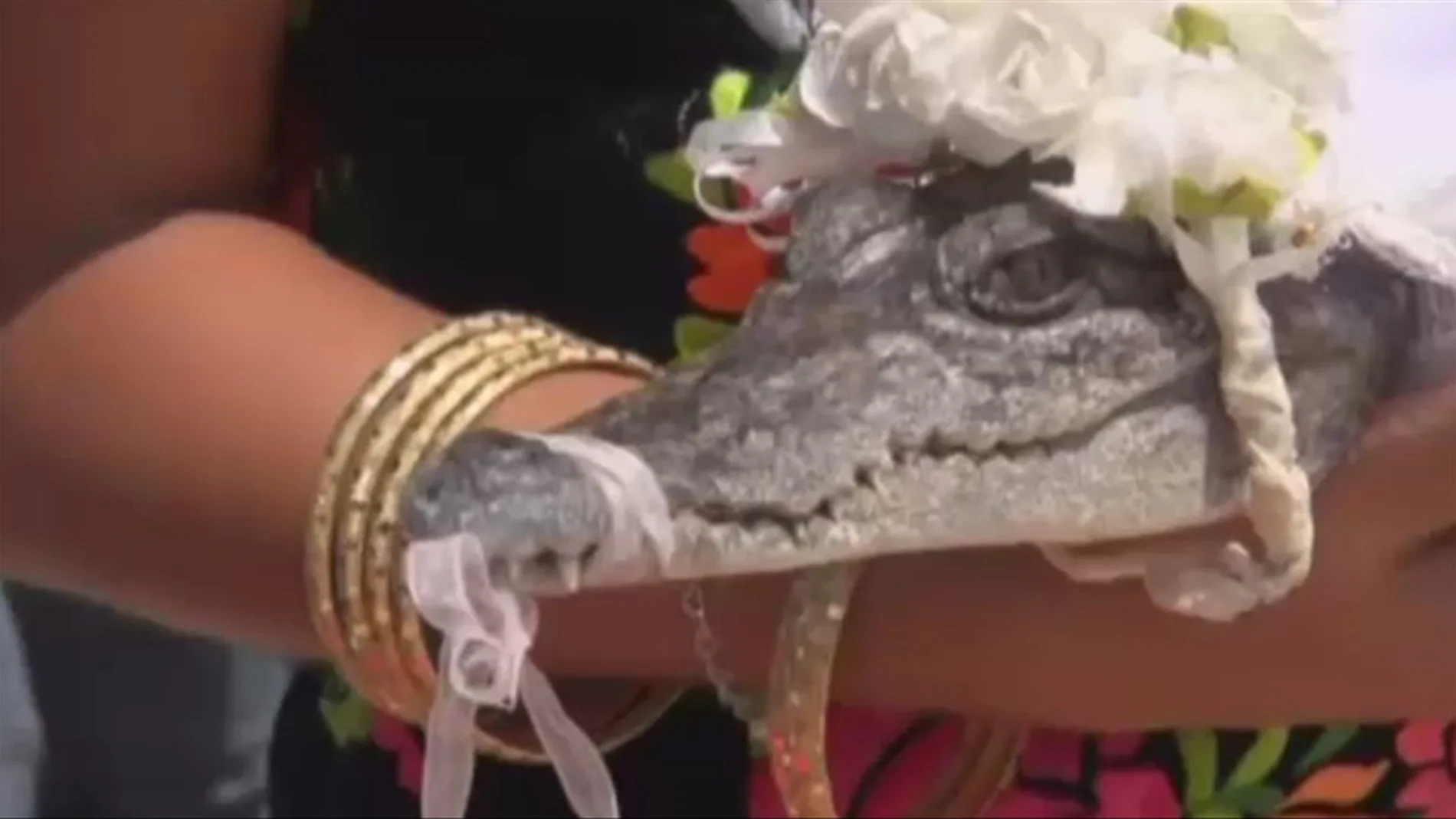 Un alcalde mexicano se casa con un cocodrilo vestido de novia