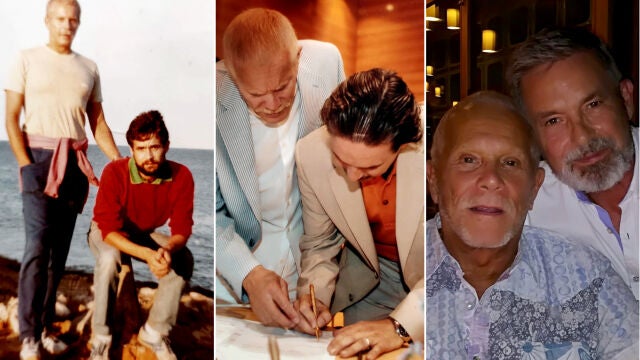 A la izda., Carlos y Emilio, en sus primeros años de noviazgo en 1976. En la imagen del medio, el 11 de julio de 2005, cuando se casaron. A la derecha, el matrimonio en la actualidad