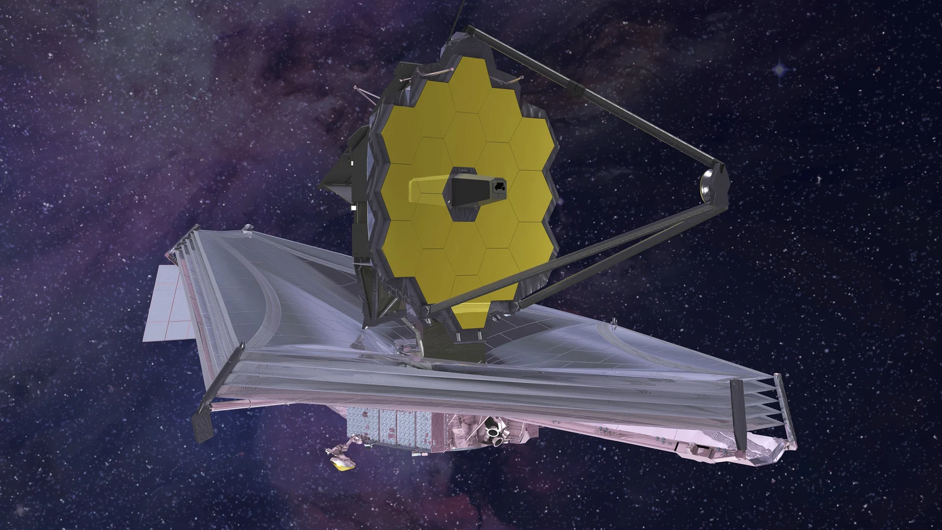 Renderización de una representación artística del telescopio espacial James Webb. (Northrop Grumman/NASA via AP, File)