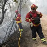 Los bomberos tratan de controlar el incendio de Rebolo, cerca de Ansiao en el centro de Portugal