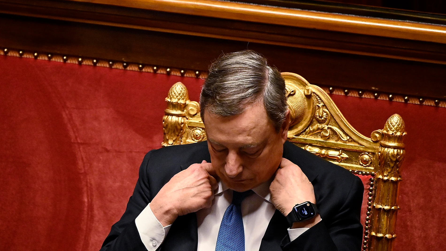 El primer ministro de Italia, Mario Draghi, durante una sesión en el Senado 14/07/2022