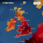 Evolución del pico de temperatura que se espera el lunes y martes en Reino Unido
