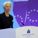 Christine Lagarde, presidenta del Banco Central Europeo, durante una rueda de prensa