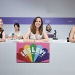 La secretaria de Organización de Podemos, Lilith Verstrynge; la ministra de Derechos Sociales y Agenda 2030, Ione Belarra, y la ministra de Igualdad, Irene Montero, durante una reunión del Consejo Ciudadanos Estatal de Podemos, en la Sede de Podemos, a 9 de julio de 2022, en Madrid (España)
