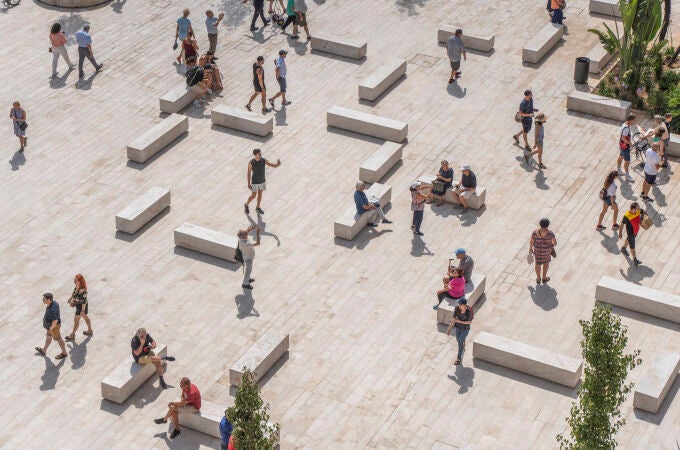 Vista general de la plaza de la Reina, el día que se ha abierto al público, a 28 de julio de 2022, en Valencia