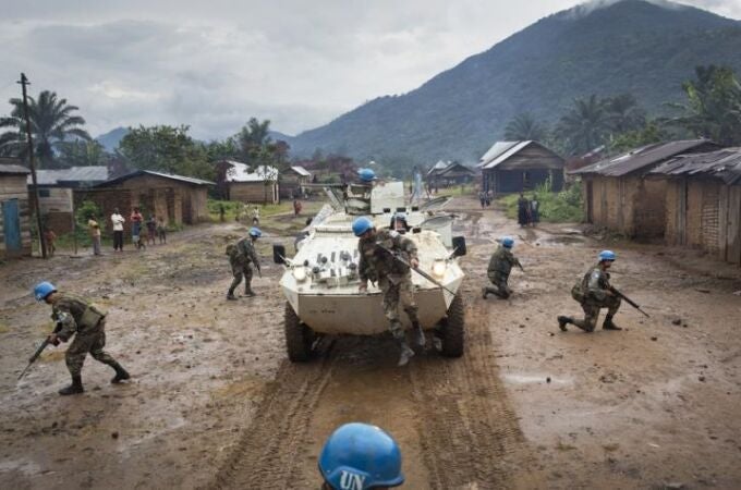 Cascos azules operando en República Democrática del Congo.