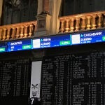 Vista de las pantallas del IBEX 35 este viernes 29 de julio