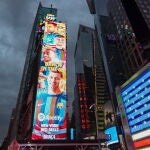 Anuncio en Times Square del partido entre el Barça y los New York Red Bull