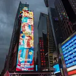 Anuncio en Times Square del partido entre el Barça y los New York Red Bull