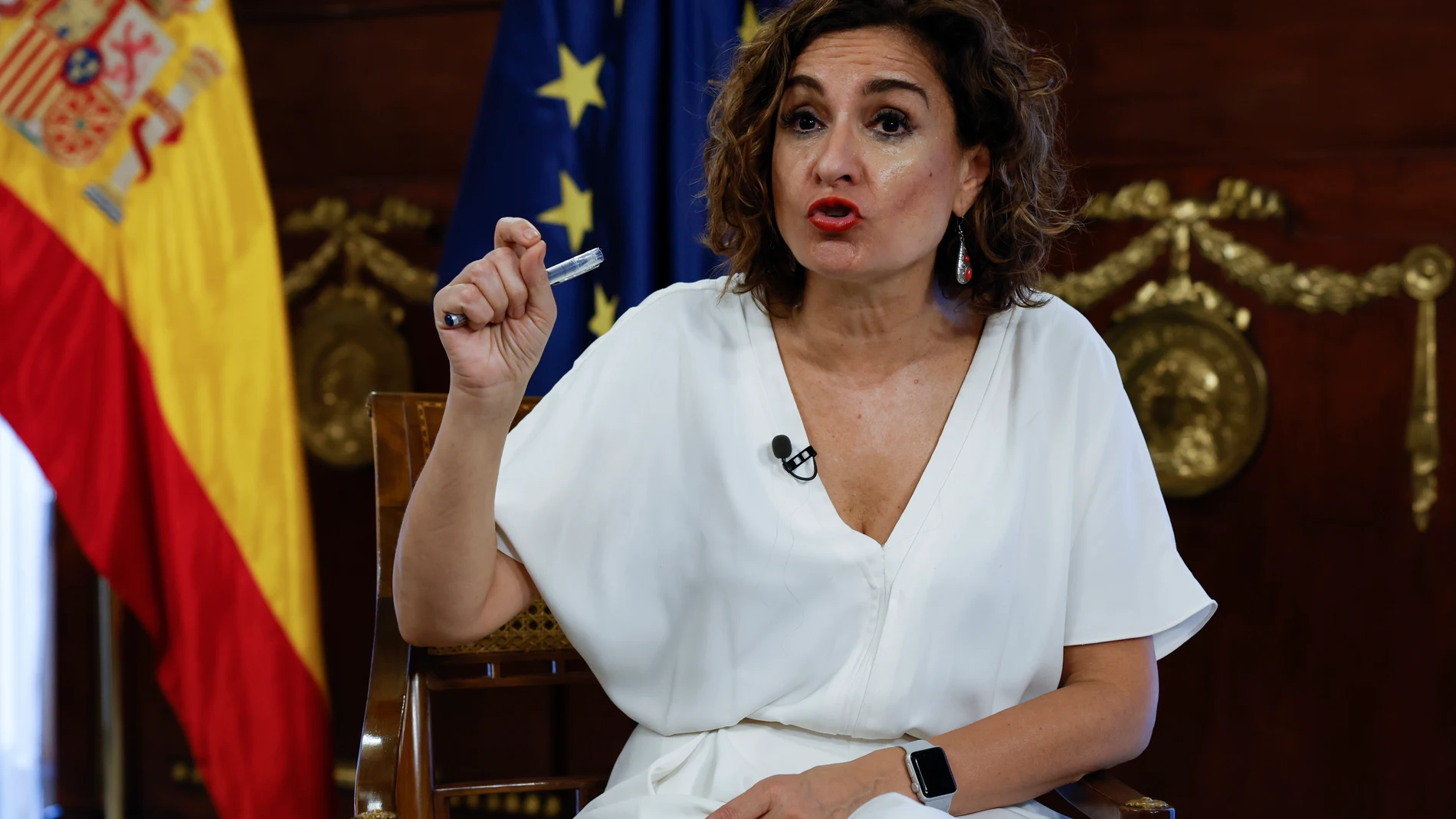 La ministra de Hacienda, María Jesús Montero, durante unas declaraciones a Efe