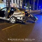 Colisión en Sevilla el pasado día 4 contra un árbol de un coche conducido por un joven que duplicaba la tasa de alcoholemia